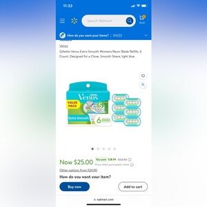 Gillette Venus Extra Sensitive Razor Refills, 6 Pack